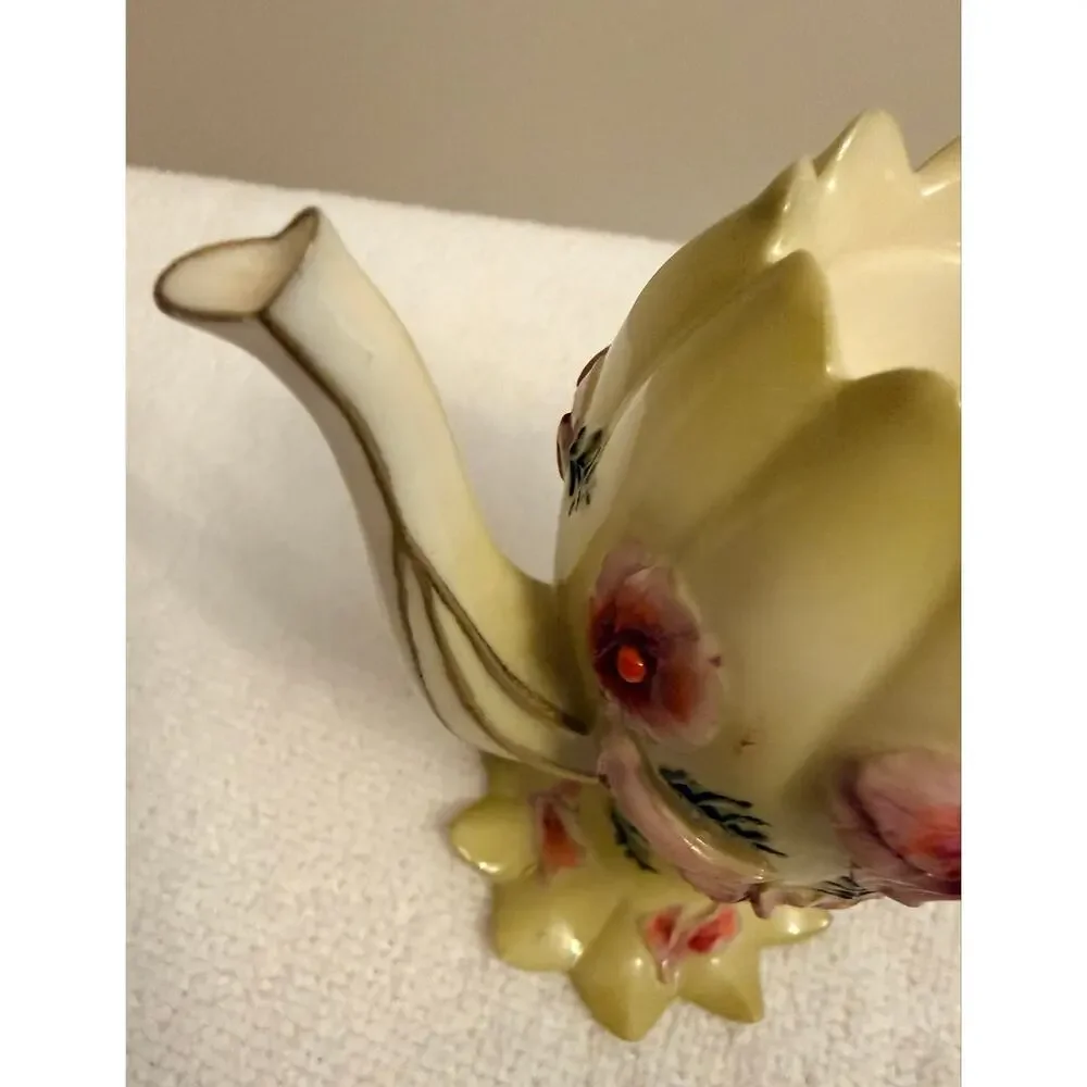 Vintage German Nini Decorative Scalloped Miniature Teapot. Hand painted.